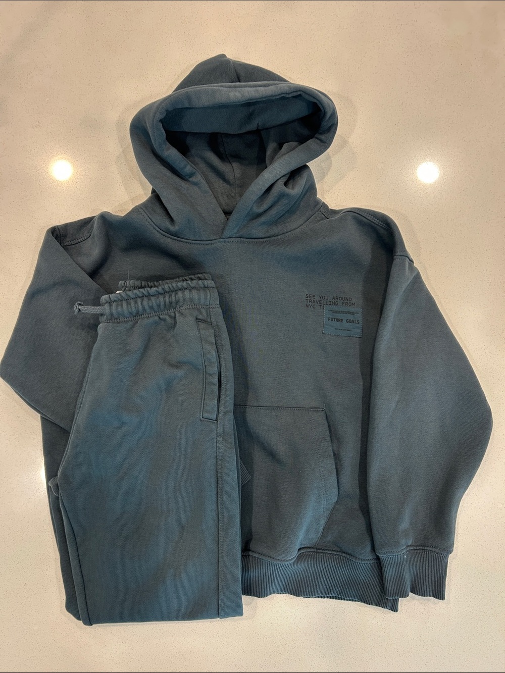 Zara Washed Slate Blue Hoodie & Sweatpants Set